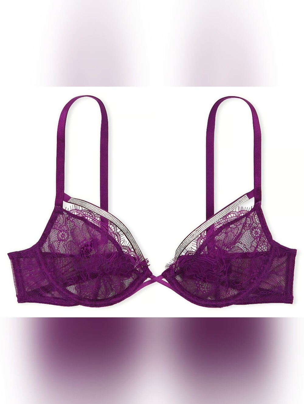 34B Victoria's Secret Shine Strap Strappy Unlined Lace Low Cut Demi Bra